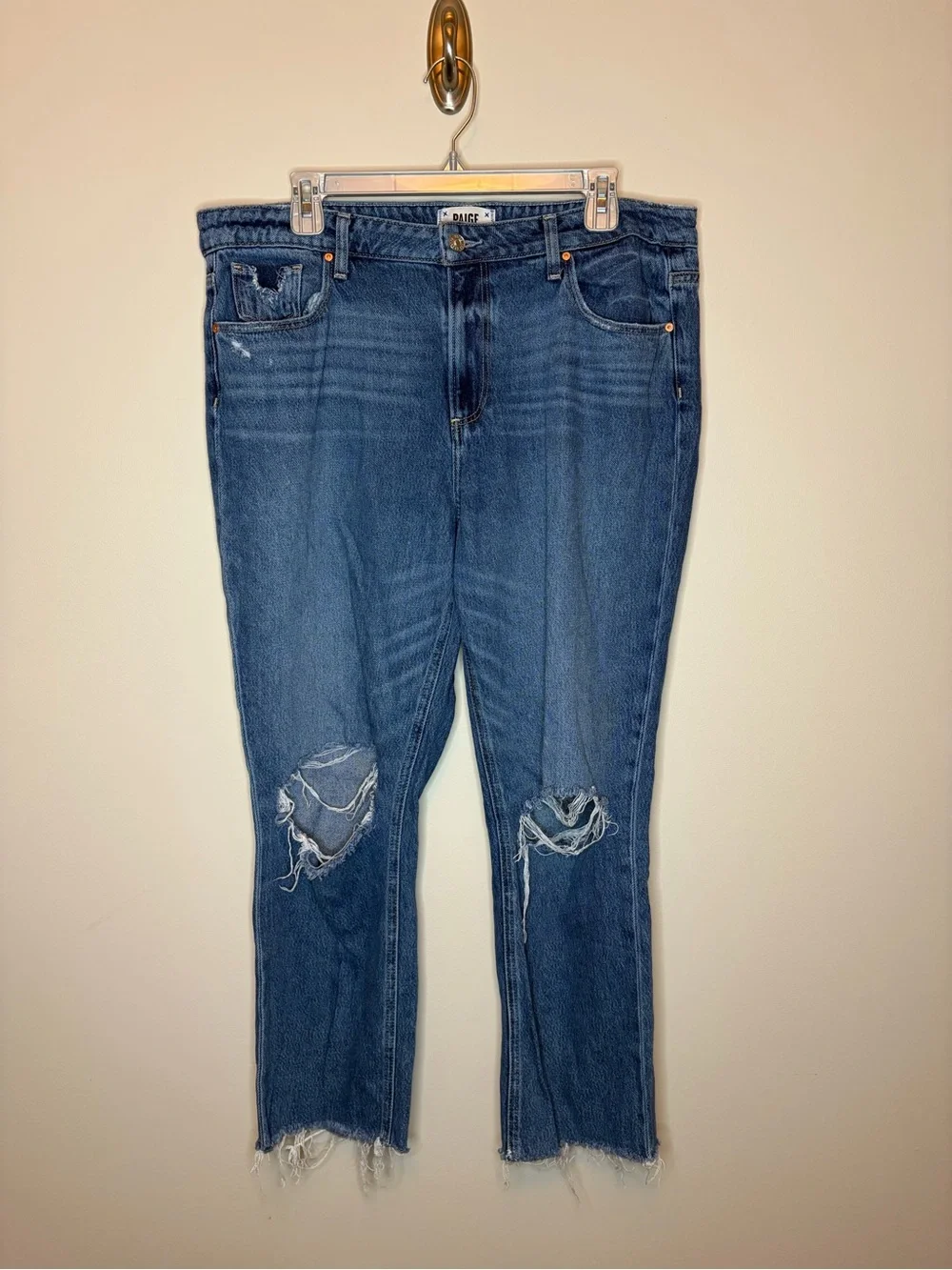 Paige Brand Noelle style sledge jeans denim destroyed/distressed style Size 32 - Picture 2 of 8